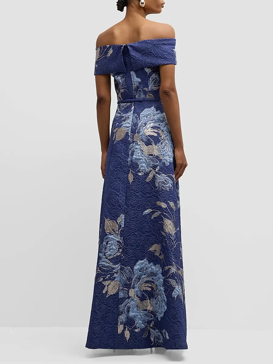 Teri Jon by Rickie Freeman Women's Floral Off-The-Shoulder Gown | Thumbnail 3 Teri Jon by Rickie Freeman Women's Floral Off-The-Shoulder Gown | Thumbnail 3