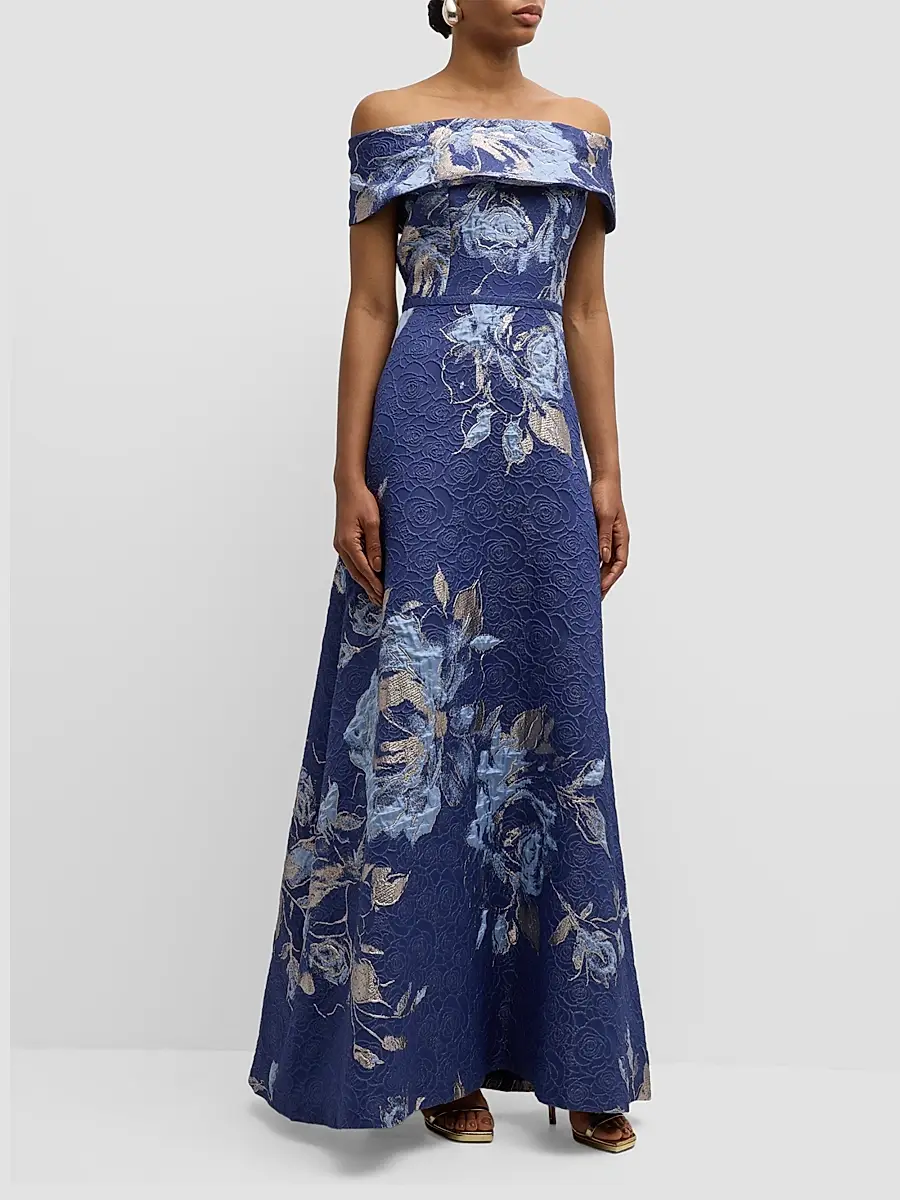 Teri Jon by Rickie Freeman Women's Floral Off-The-Shoulder Gown | Thumbnail 4 Teri Jon by Rickie Freeman Women's Floral Off-The-Shoulder Gown | Thumbnail 4