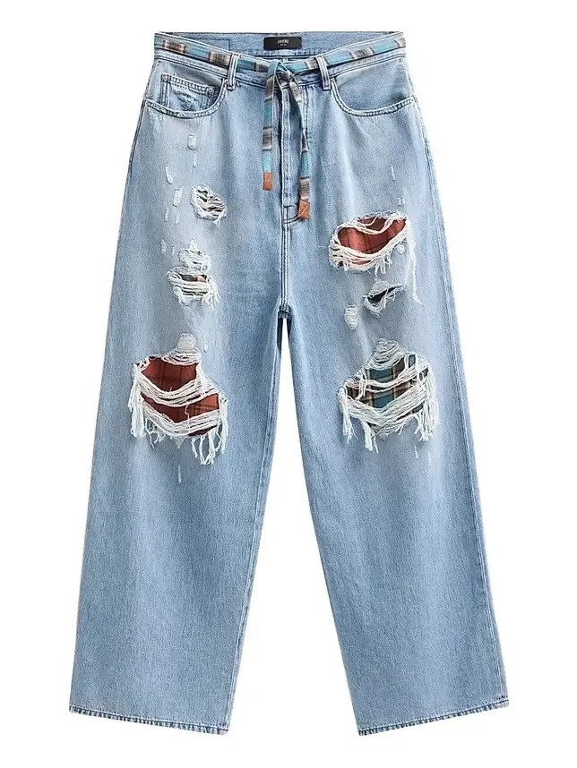 AMIRI Men's Flannel Repair Baggy Jeans