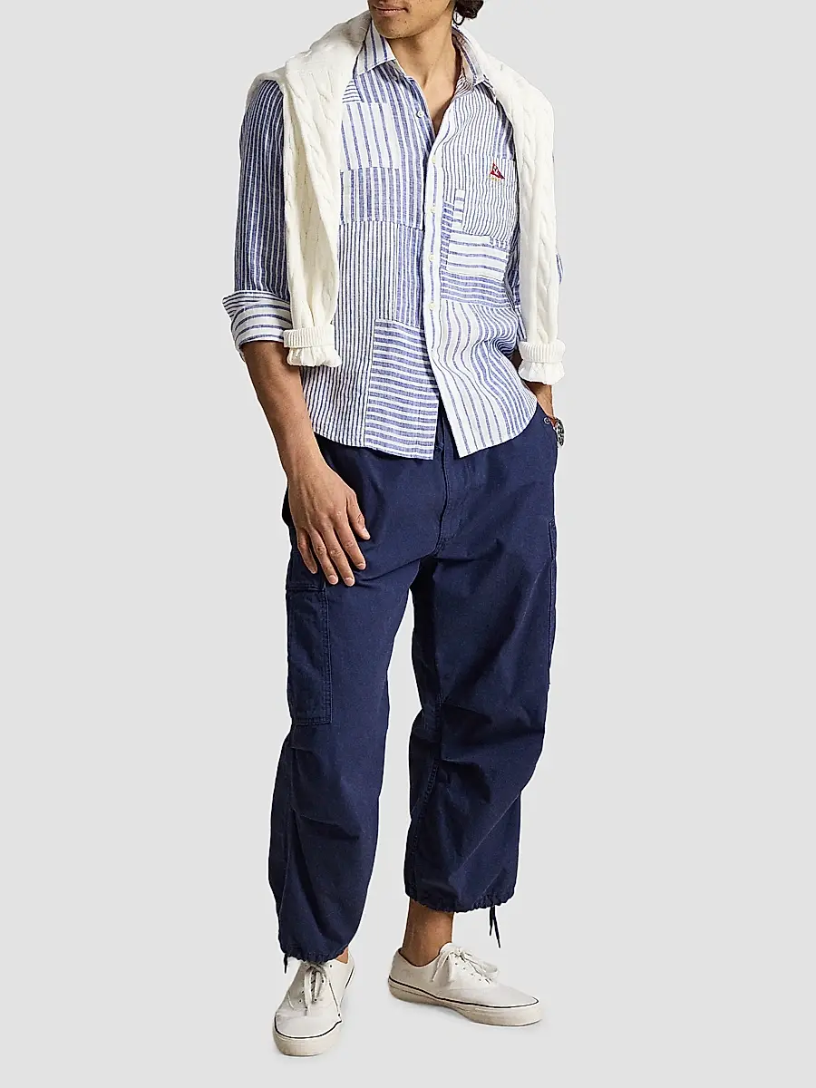 Polo Ralph Lauren Men's Patchwork Striped Linen Button-Front Shirt | Thumbnail 2 Polo Ralph Lauren Men's Patchwork Striped Linen Button-Front Shirt | Thumbnail 2