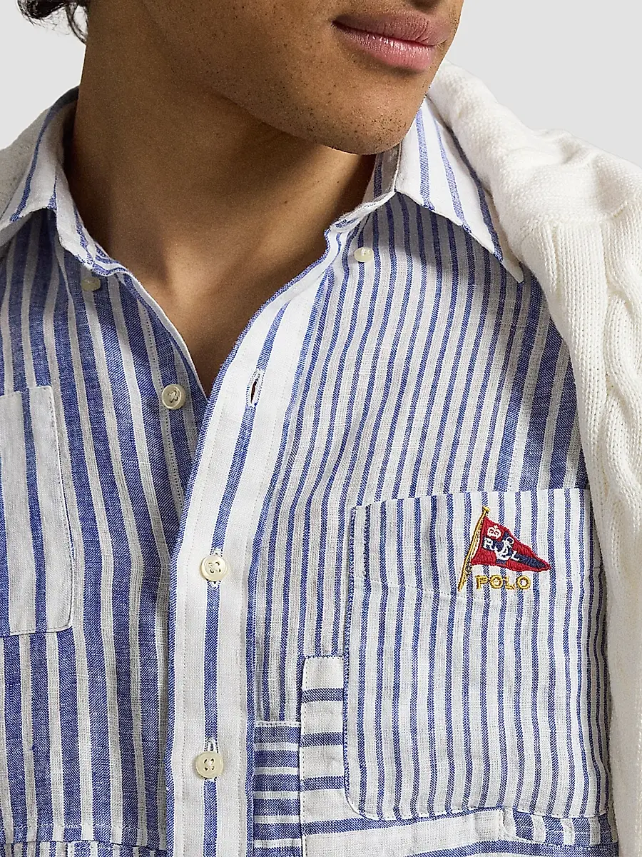 Polo Ralph Lauren Men's Patchwork Striped Linen Button-Front Shirt | Thumbnail 5 Polo Ralph Lauren Men's Patchwork Striped Linen Button-Front Shirt | Thumbnail 5