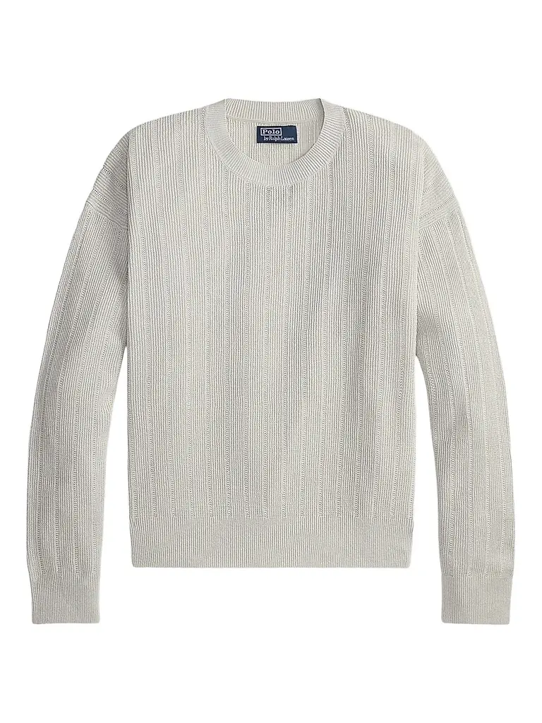 Polo Ralph Lauren Men's Linen Rib-Knit Crewneck Sweater - Stone Pebble | Image 1 Polo Ralph Lauren Men's Linen Rib-Knit Crewneck Sweater - Stone Pebble | Image 1