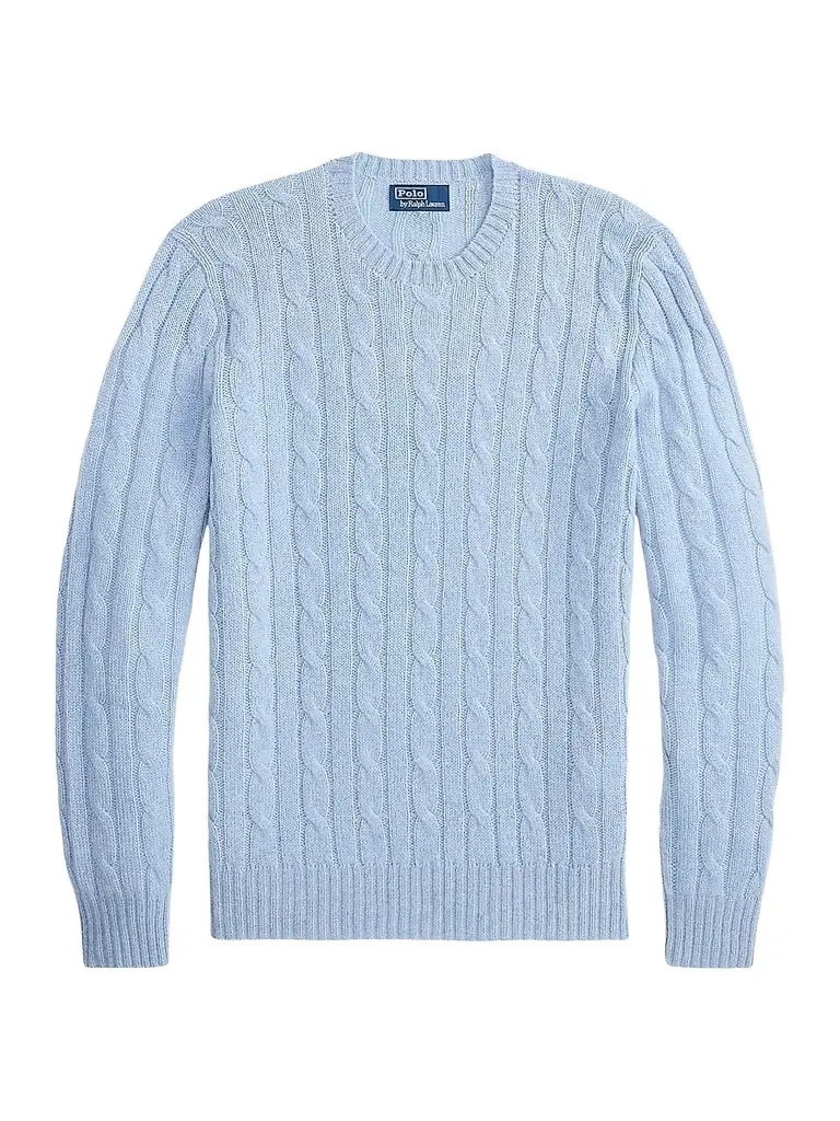 Polo Ralph Lauren Men's Cashmere Cable-Knit Crewneck Sweater - Adventurine Blue Heather - Size XXL | Image 1 Polo Ralph Lauren Men's Cashmere Cable-Knit Crewneck Sweater - Adventurine Blue Heather - Size XXL | Image 1
