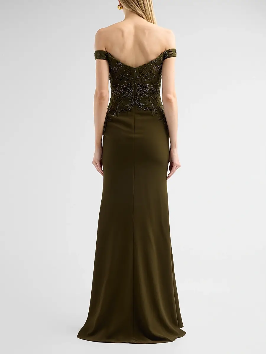 Rene Ruiz Collection Women's Embroidered Crêpe Off-the-Shoulder Gown | Thumbnail 3