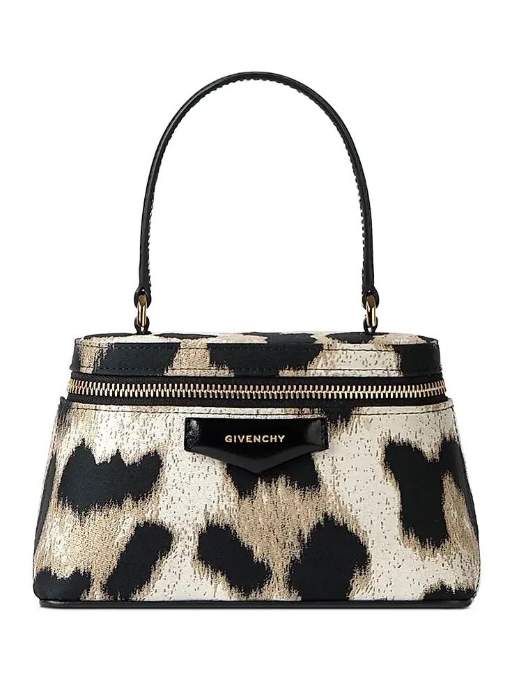 Givenchy Women's Antigona Vanity Bag in Leopard Jacquard with Chain - Black Beige