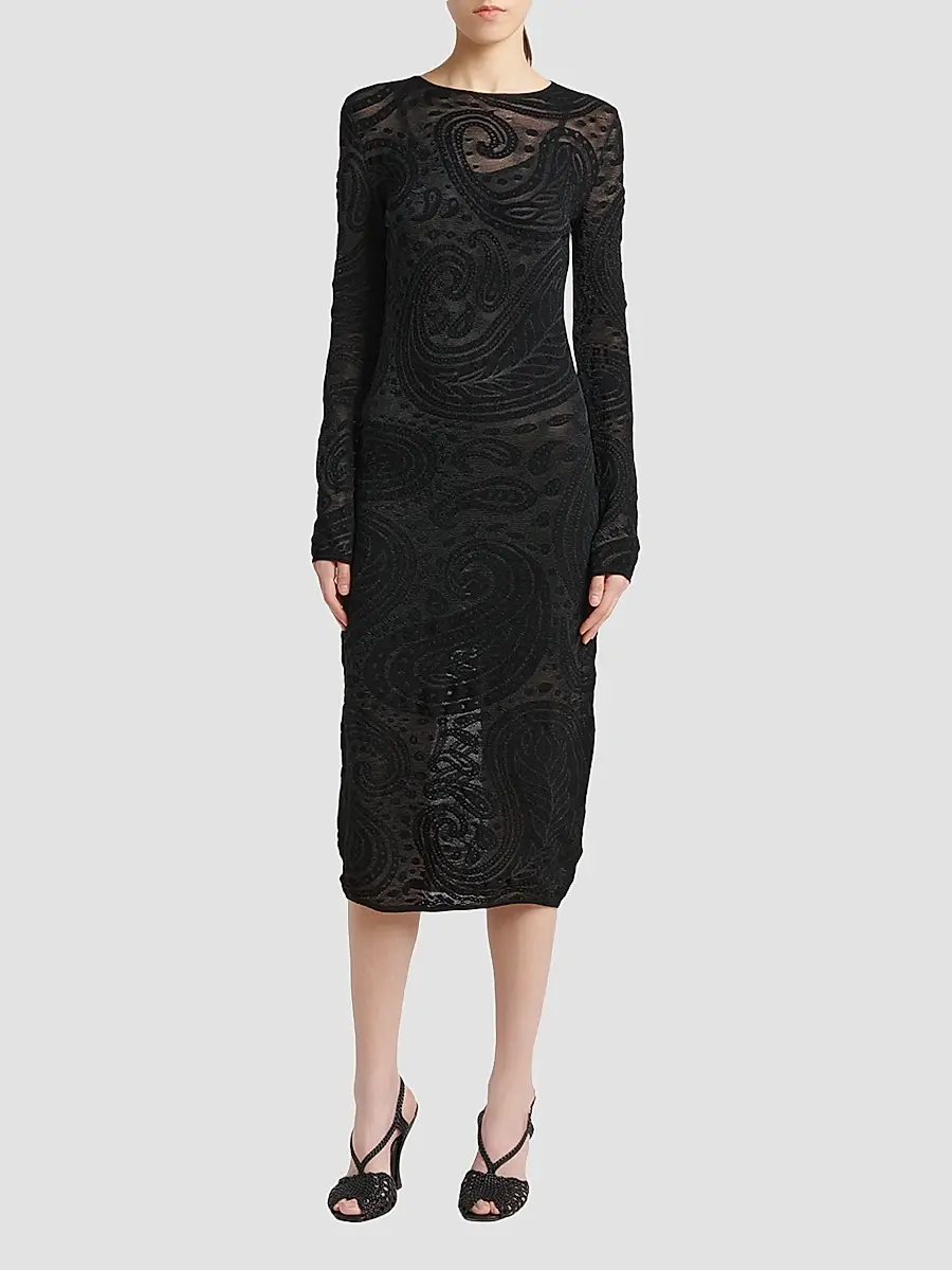 Etro Women's Paisley Mesh Sheath Midi Dress | Thumbnail 2 Etro Women's Paisley Mesh Sheath Midi Dress | Thumbnail 2