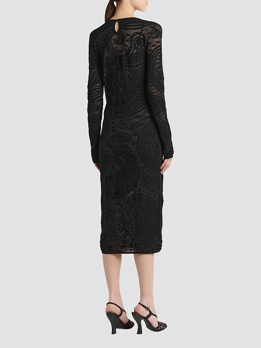 Etro Women's Paisley Mesh Sheath Midi Dress | Thumbnail 3 Etro Women's Paisley Mesh Sheath Midi Dress | Thumbnail 3