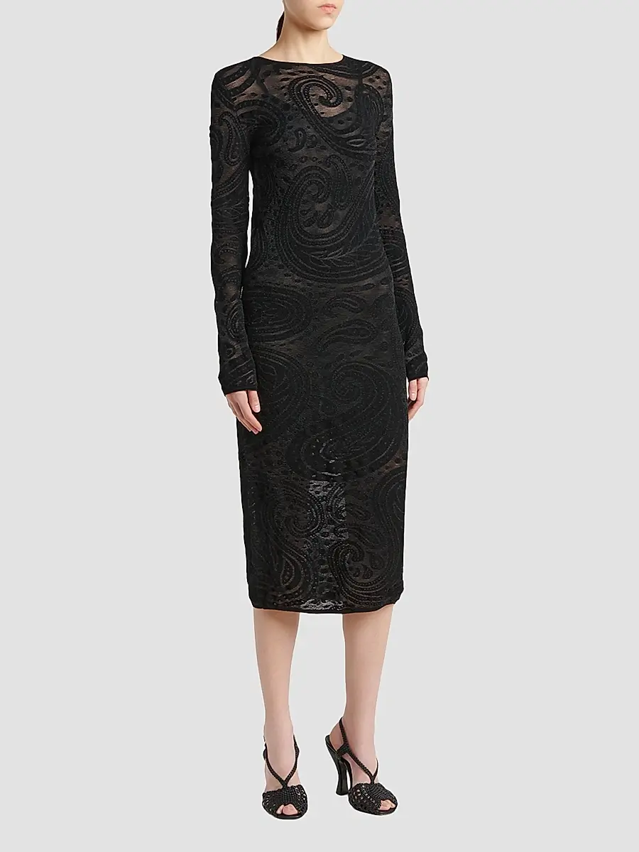 Etro Women's Paisley Mesh Sheath Midi Dress | Thumbnail 4 Etro Women's Paisley Mesh Sheath Midi Dress | Thumbnail 4