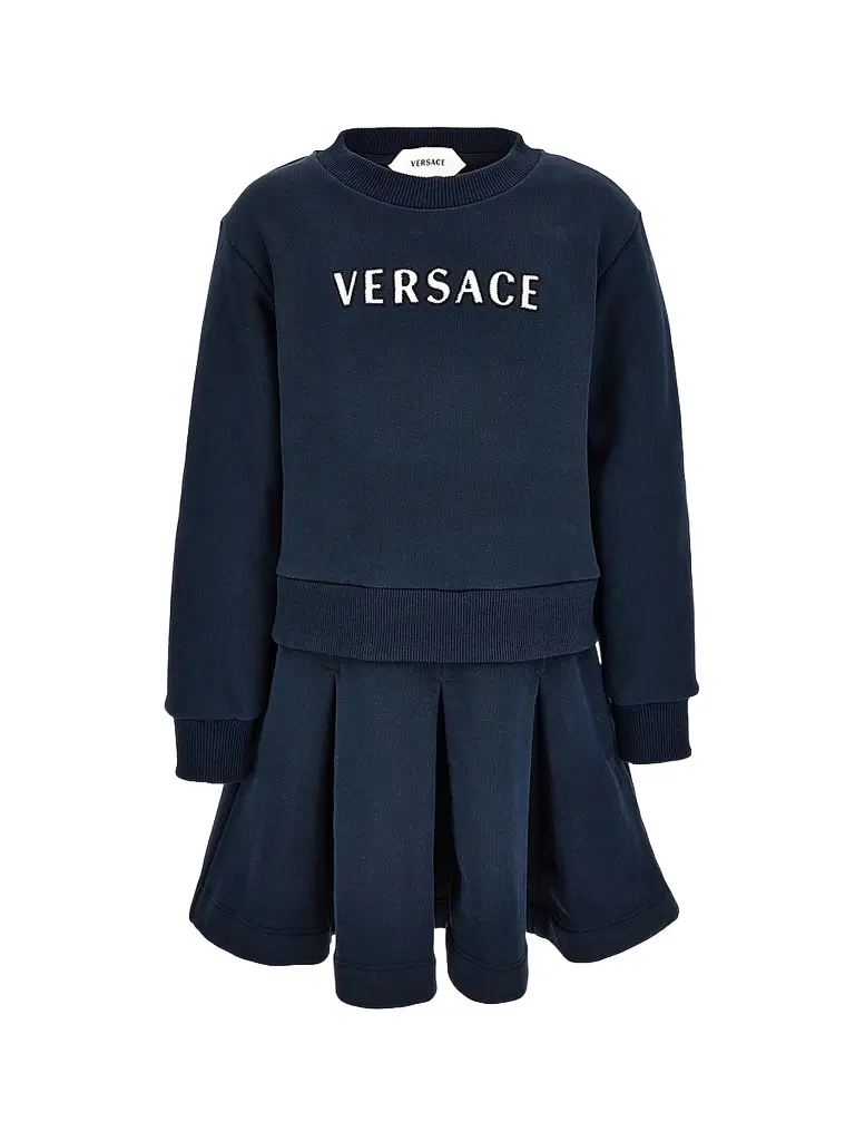 Versace Little Girl's & Girl's Embroidered Logo Dress - Dark Navy | Image 1 Versace Little Girl's & Girl's Embroidered Logo Dress - Dark Navy | Image 1