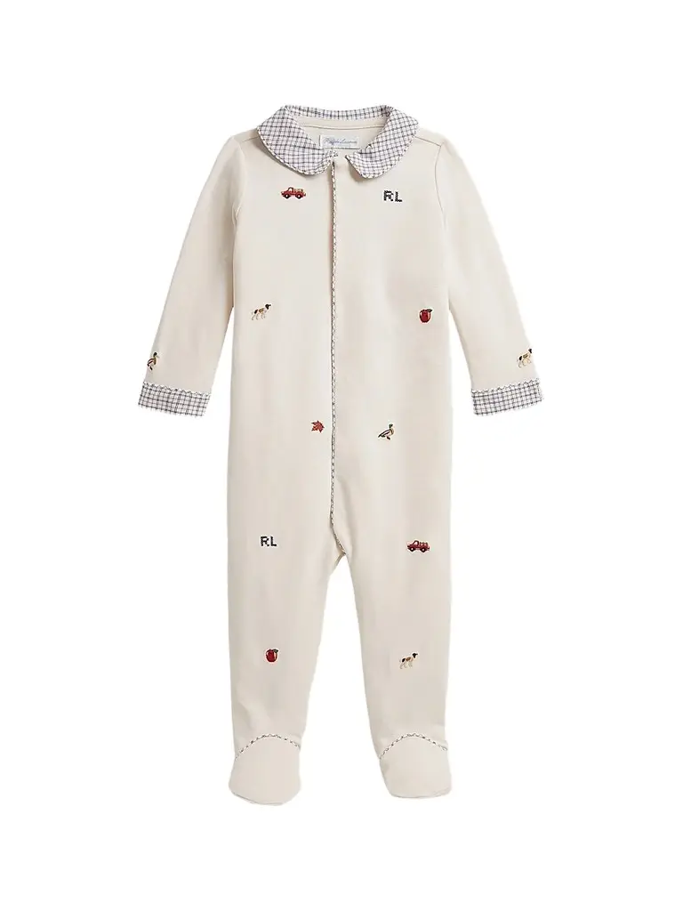 Polo Ralph Lauren Baby Boy's Embroidered Cotton Interlock Footed Coverall - Estate Cream 9 Months | Image 1 Polo Ralph Lauren Baby Boy's Embroidered Cotton Interlock Footed Coverall - Estate Cream 9 Months | Image 1