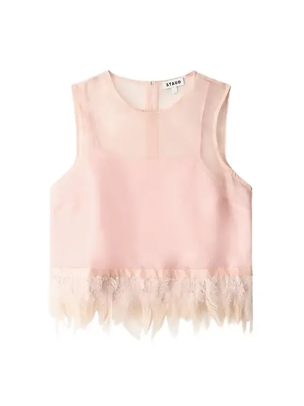 Staud Women's Avi Silk Feather-Trim Top