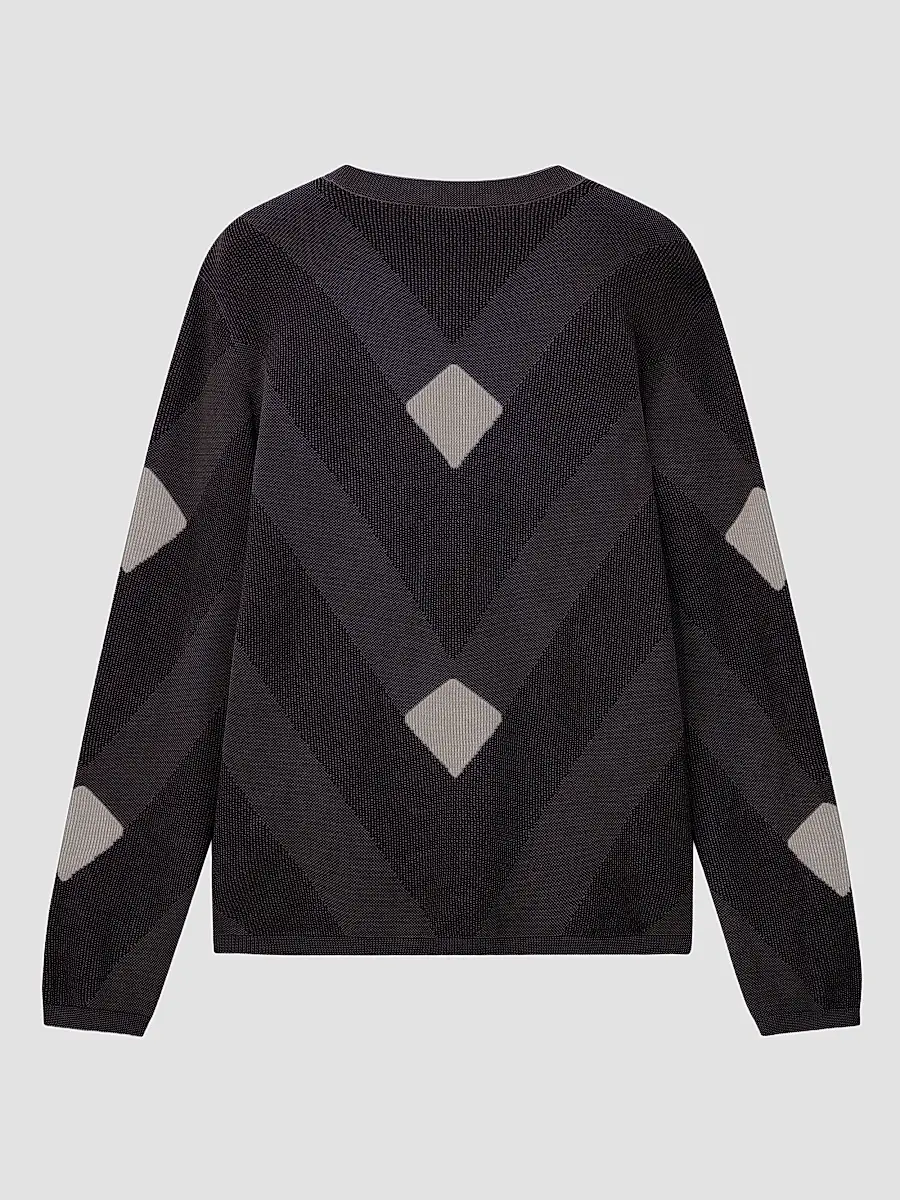 Emporio Armani Men's Cotton Chevron Jacquard Crewneck Sweater | Thumbnail 2