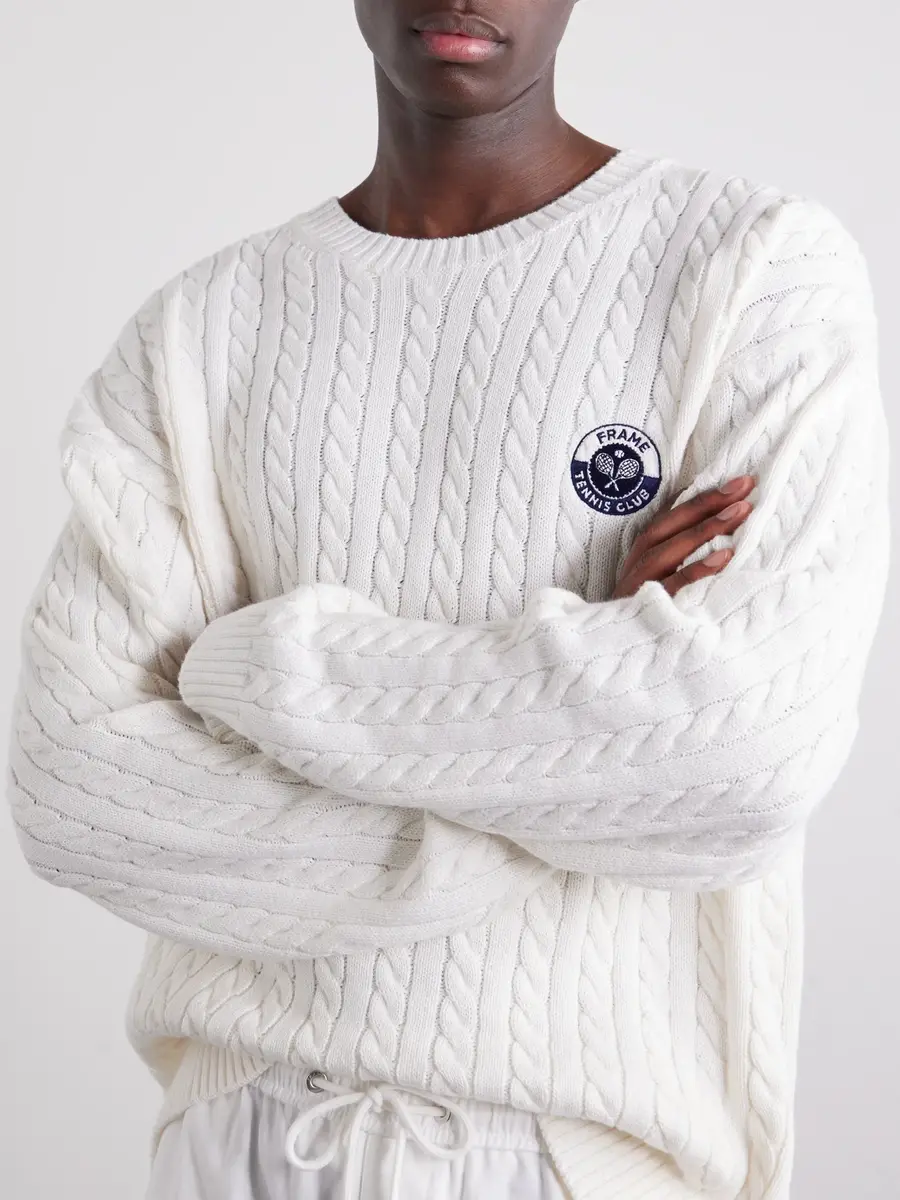 Frame Logo-Embroidered Cable-Knit Cotton and Wool-Blend Sweater - Men | Thumbnail 5 Frame Logo-Embroidered Cable-Knit Cotton and Wool-Blend Sweater - Men | Thumbnail 5