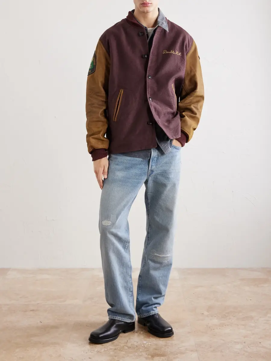 RRL Logo-Embroidered Cotton-Corduroy and Leather Bomber Jacket - Men | Thumbnail 2 RRL Logo-Embroidered Cotton-Corduroy and Leather Bomber Jacket - Men | Thumbnail 2