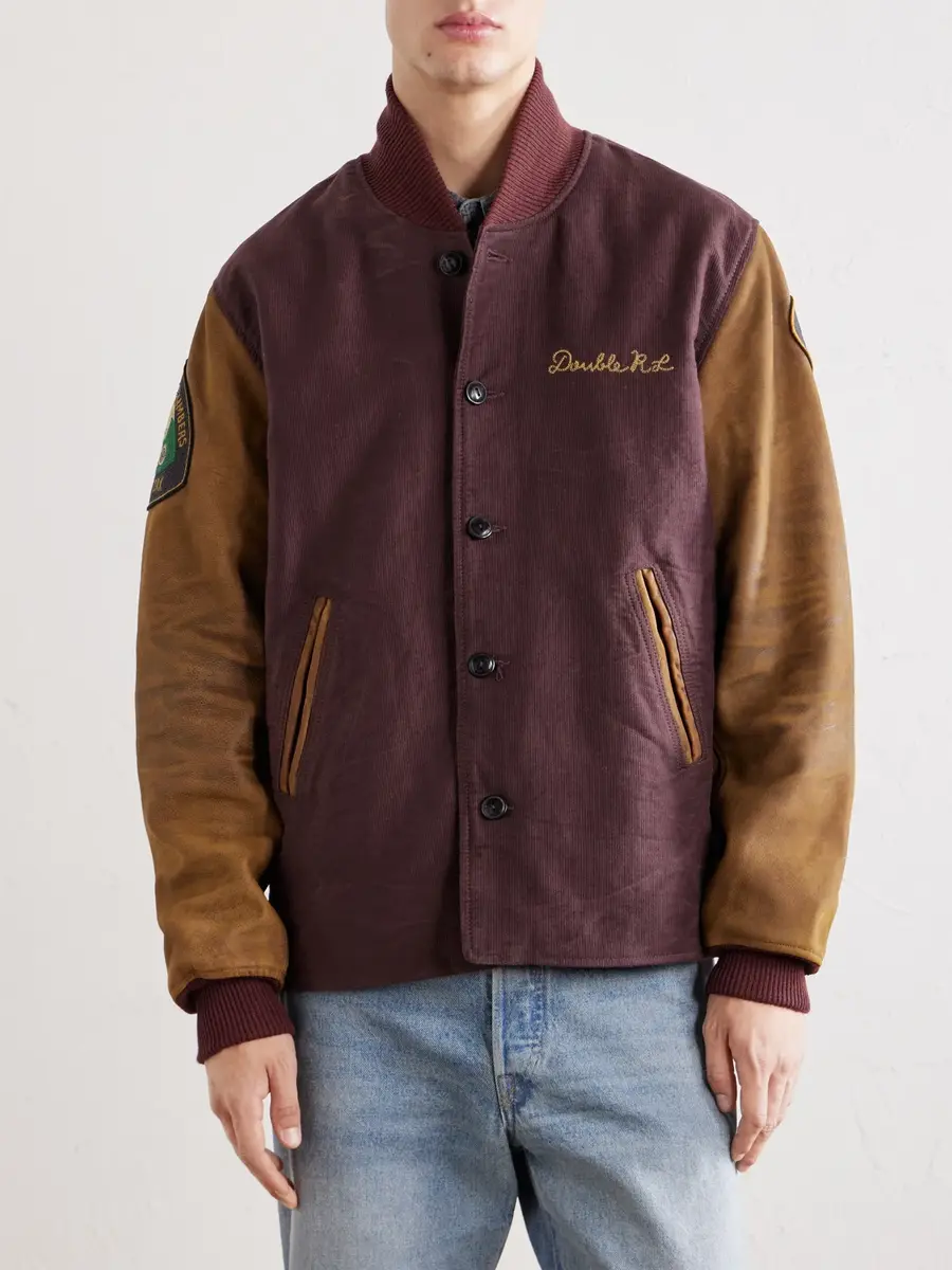 RRL Logo-Embroidered Cotton-Corduroy and Leather Bomber Jacket - Men | Thumbnail 3 RRL Logo-Embroidered Cotton-Corduroy and Leather Bomber Jacket - Men | Thumbnail 3
