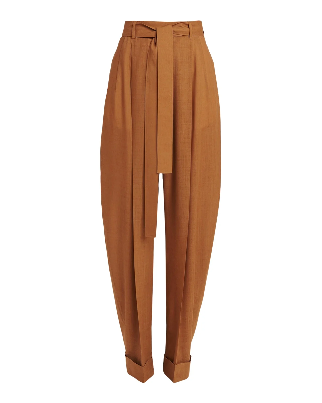 Pleated Wool Barrel-Leg Pants With Belt Pleated Wool Barrel-Leg Pants With Belt