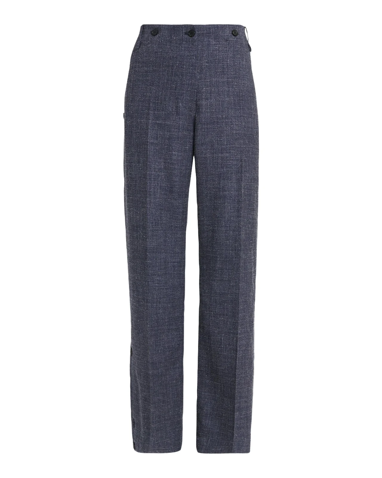 Wool-Linen Buttoned Straight-Leg Trousers Wool-Linen Buttoned Straight-Leg Trousers