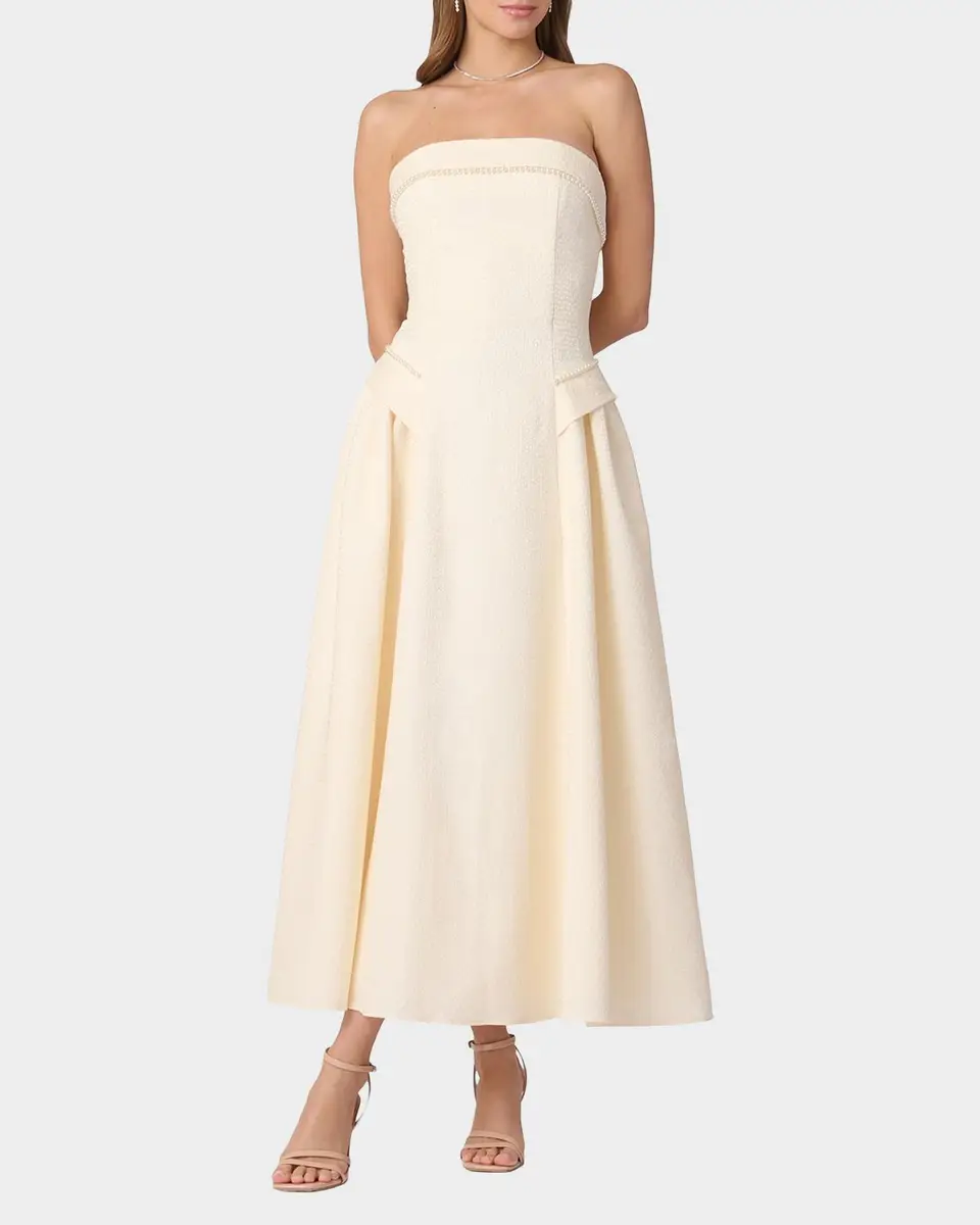 Shoshanna Remington Jacquard Strapless Cocktail Midi Dress | Thumbnail 2 Shoshanna Remington Jacquard Strapless Cocktail Midi Dress | Thumbnail 2