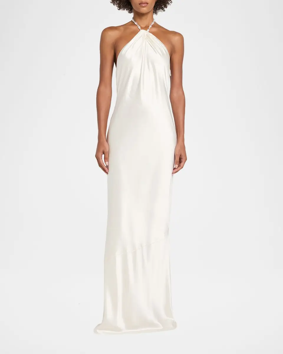 Retrofête Anat Satin Beaded Halter Dress | Thumbnail 2