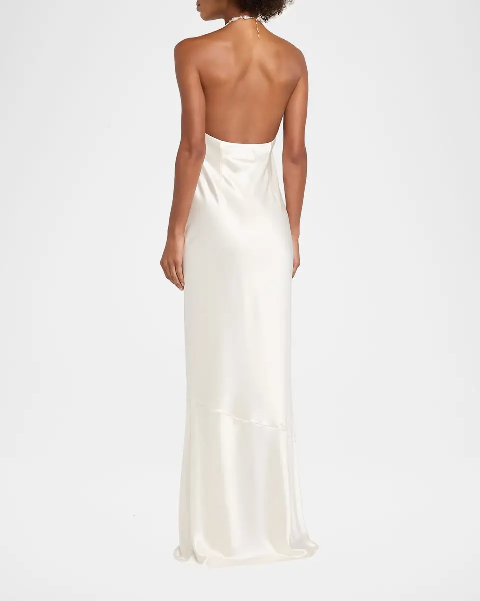 Retrofête Anat Satin Beaded Halter Dress | Thumbnail 3