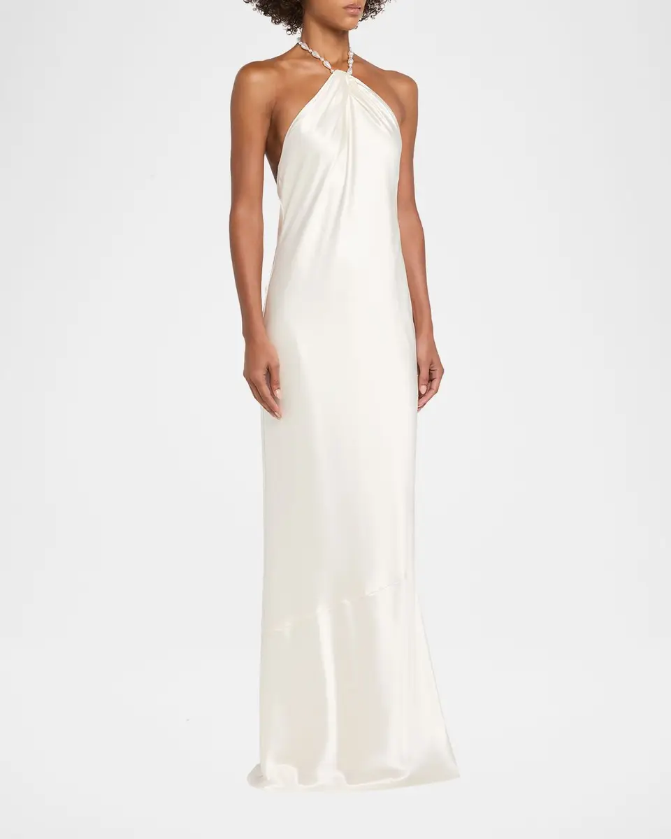 Retrofête Anat Satin Beaded Halter Dress | Thumbnail 4