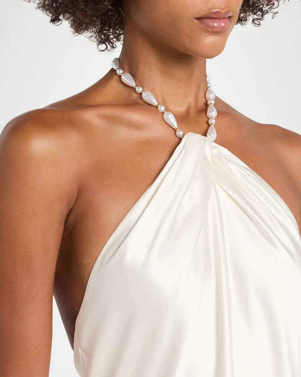 Retrofête Anat Satin Beaded Halter Dress | Thumbnail 5