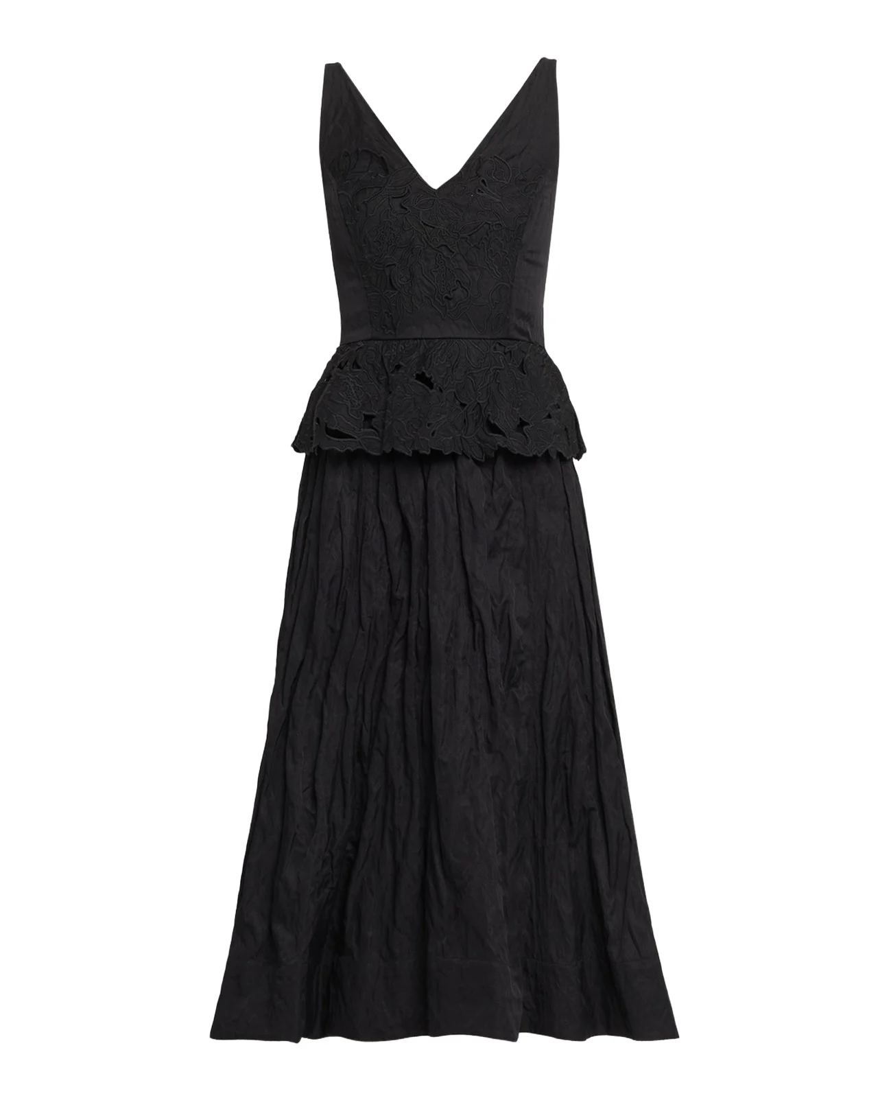 Sleeveless Floral Embroidered Peplum Midi Dress