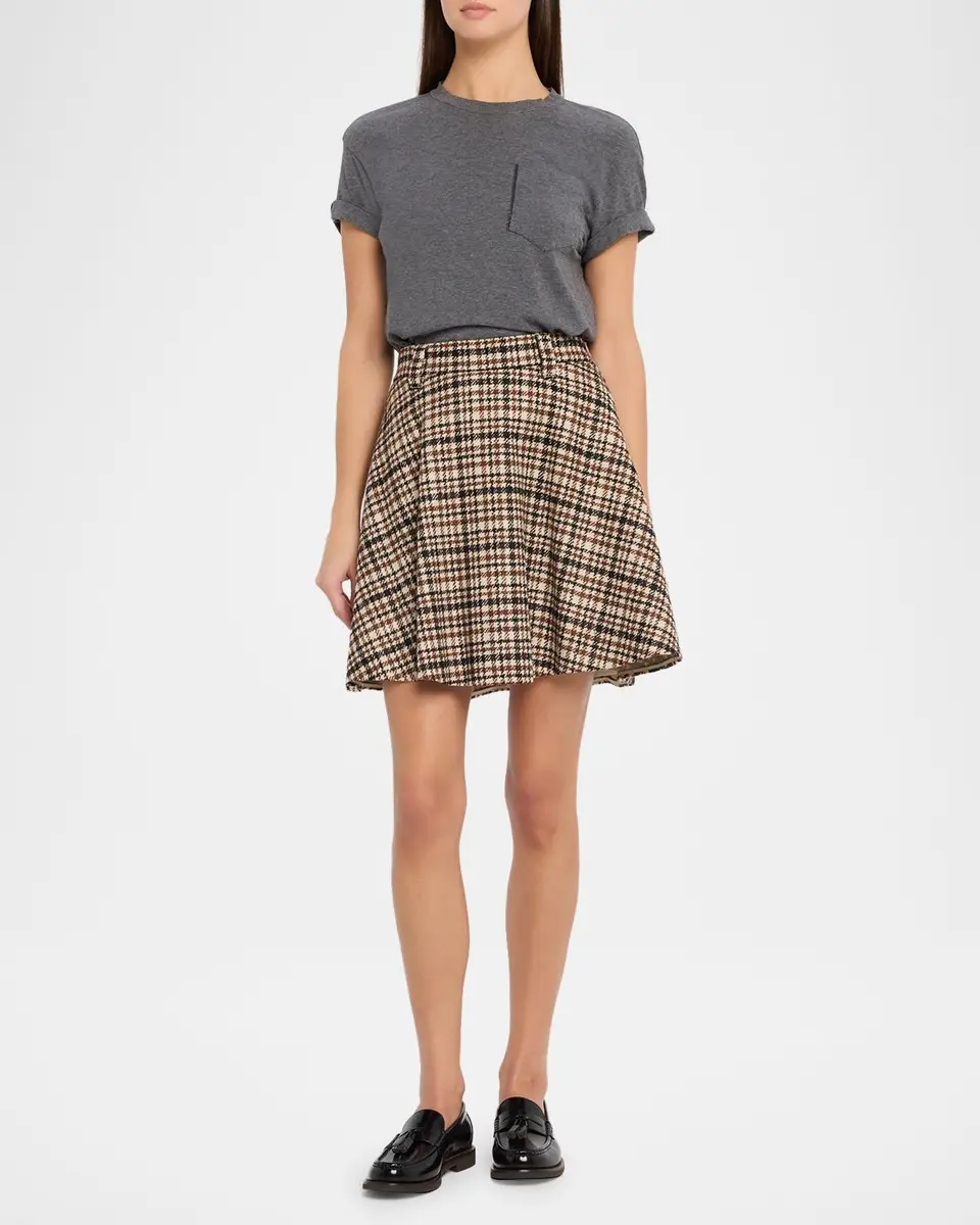 Brunello Cucinelli Checked Wool-Alpaca Mini Circle Skirt | Thumbnail 2