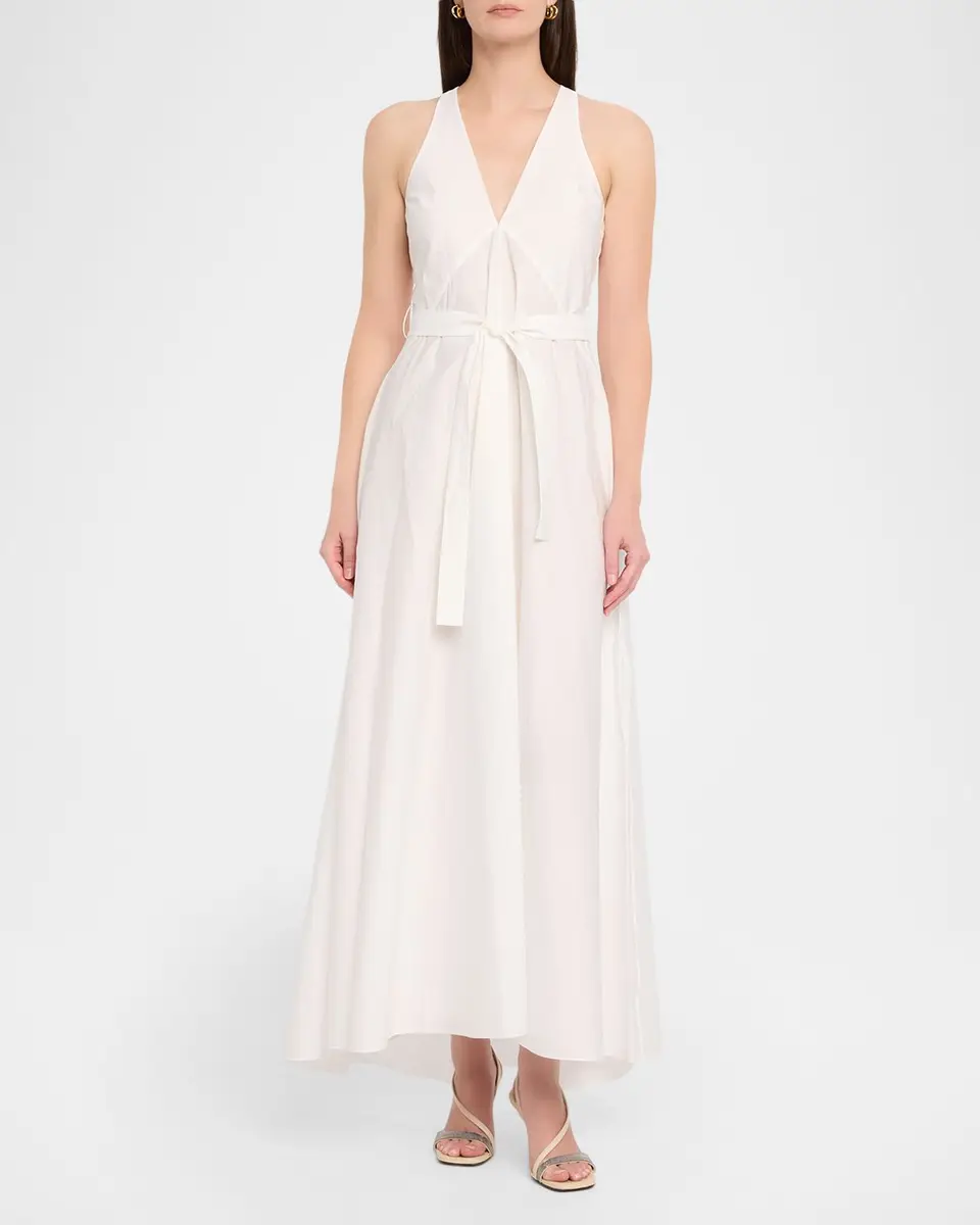 Brunello Cucinelli Sleeveless Belted Cotton Techno Poplin Midi Dress | Thumbnail 2 Brunello Cucinelli Sleeveless Belted Cotton Techno Poplin Midi Dress | Thumbnail 2