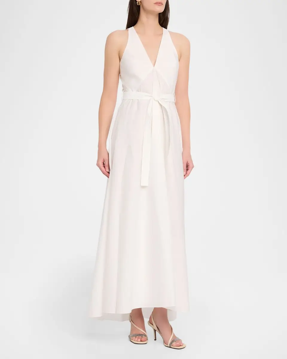 Brunello Cucinelli Sleeveless Belted Cotton Techno Poplin Midi Dress | Thumbnail 4 Brunello Cucinelli Sleeveless Belted Cotton Techno Poplin Midi Dress | Thumbnail 4