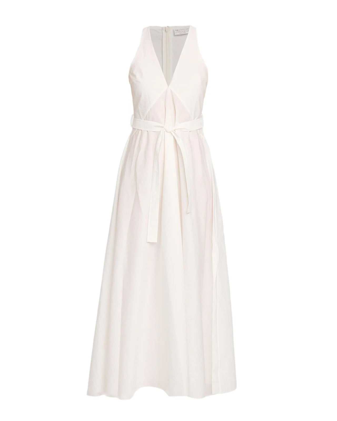 Brunello Cucinelli Sleeveless Belted Cotton Techno Poplin Midi Dress