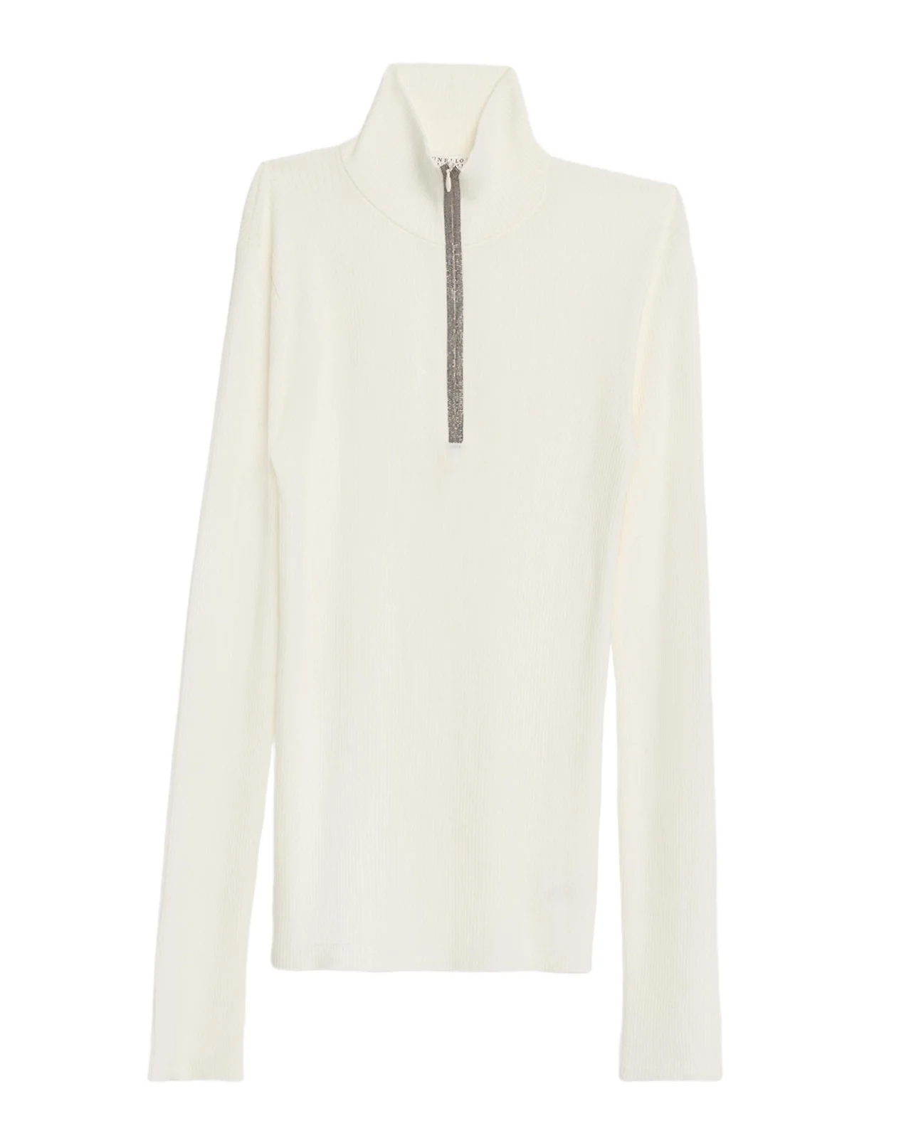 Turtleneck Monili Zip Wool-Cashmere Sweater