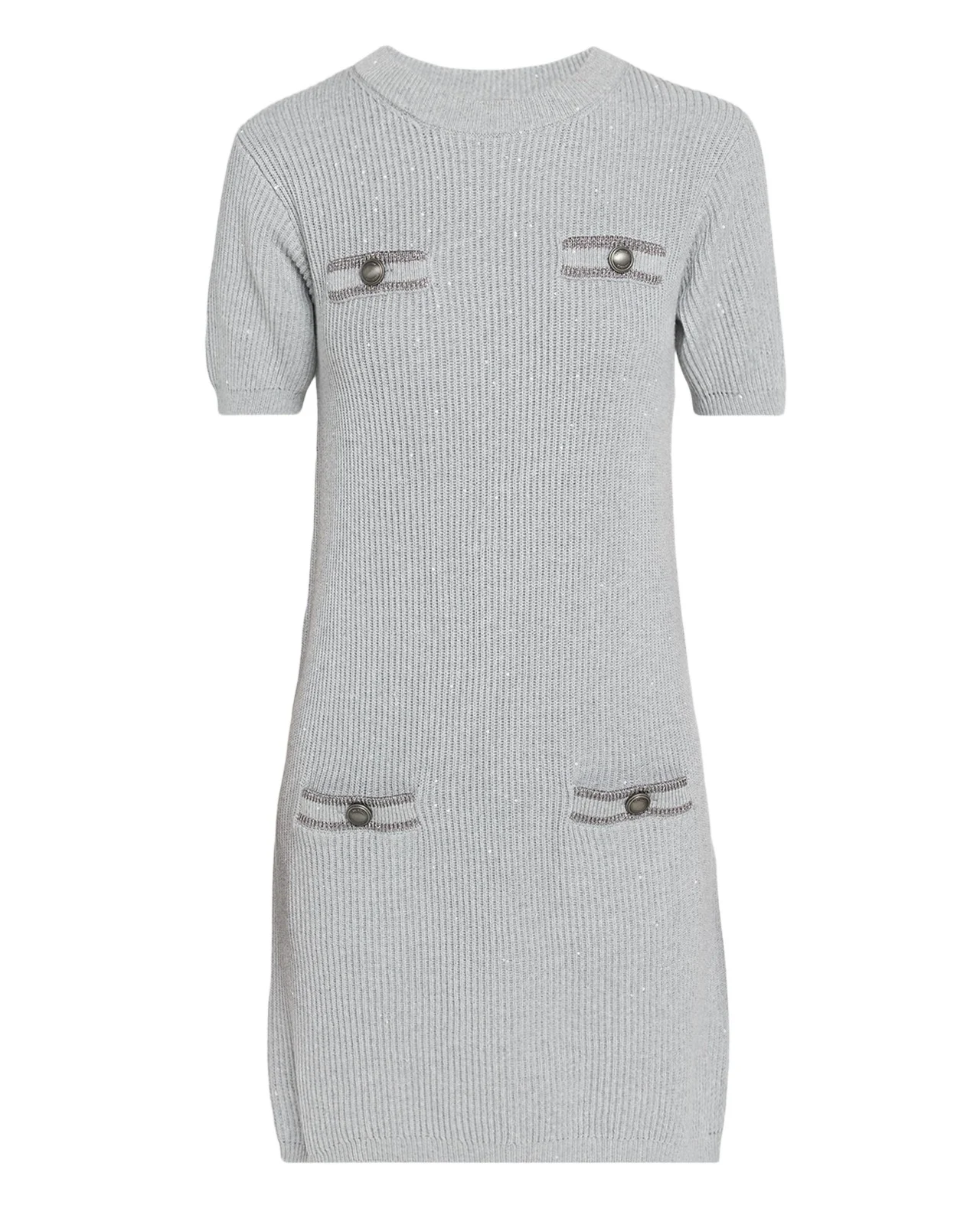 Pockets Short-Sleeve Shimmering Cotton Knit Mini Dress Pockets Short-Sleeve Shimmering Cotton Knit Mini Dress