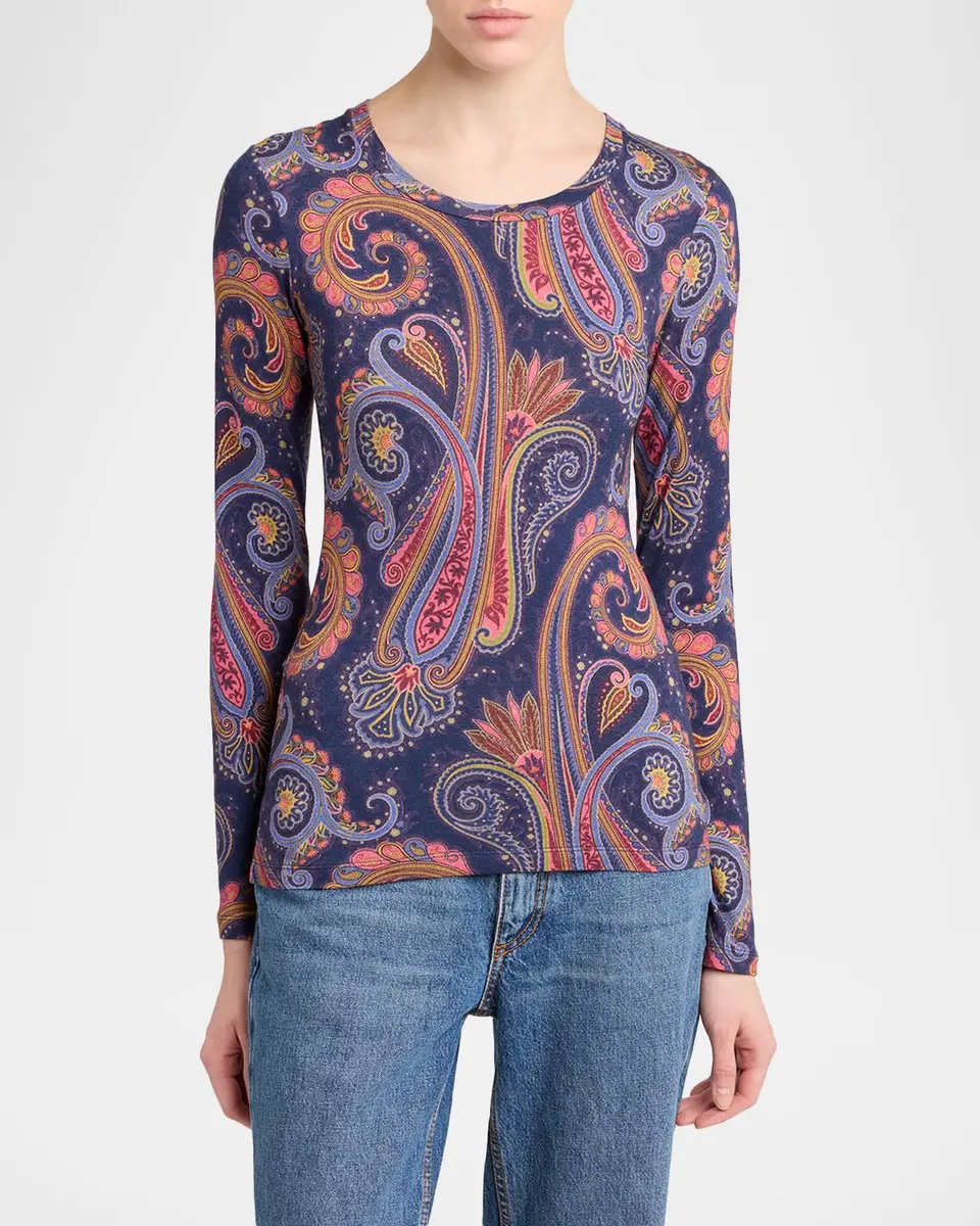 Etro Paisley-Print Wool Jersey Long-Sleeve Top | Thumbnail 4 Etro Paisley-Print Wool Jersey Long-Sleeve Top | Thumbnail 4