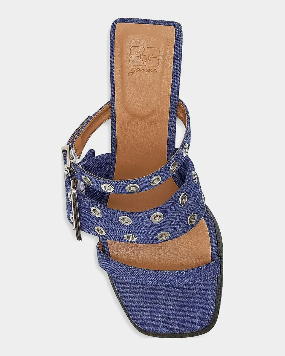 Ganni 50MM Cotton Denim Mules | Thumbnail 2 Ganni 50MM Cotton Denim Mules | Thumbnail 2