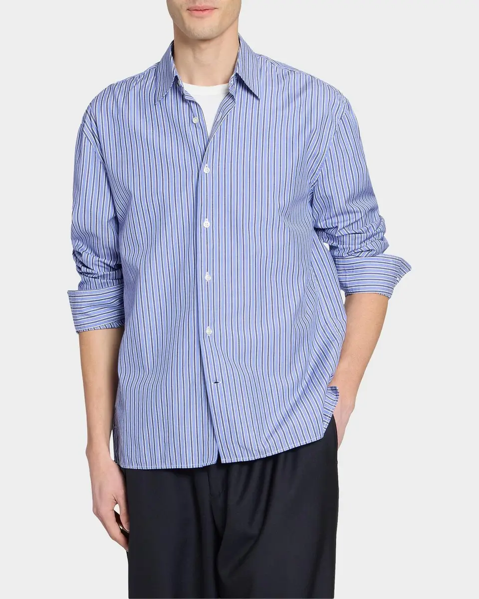OFFICINE GÉNÉRALE Men's Gad Striped Cotton Poplin Shirt | Thumbnail 4 OFFICINE GÉNÉRALE Men's Gad Striped Cotton Poplin Shirt | Thumbnail 4