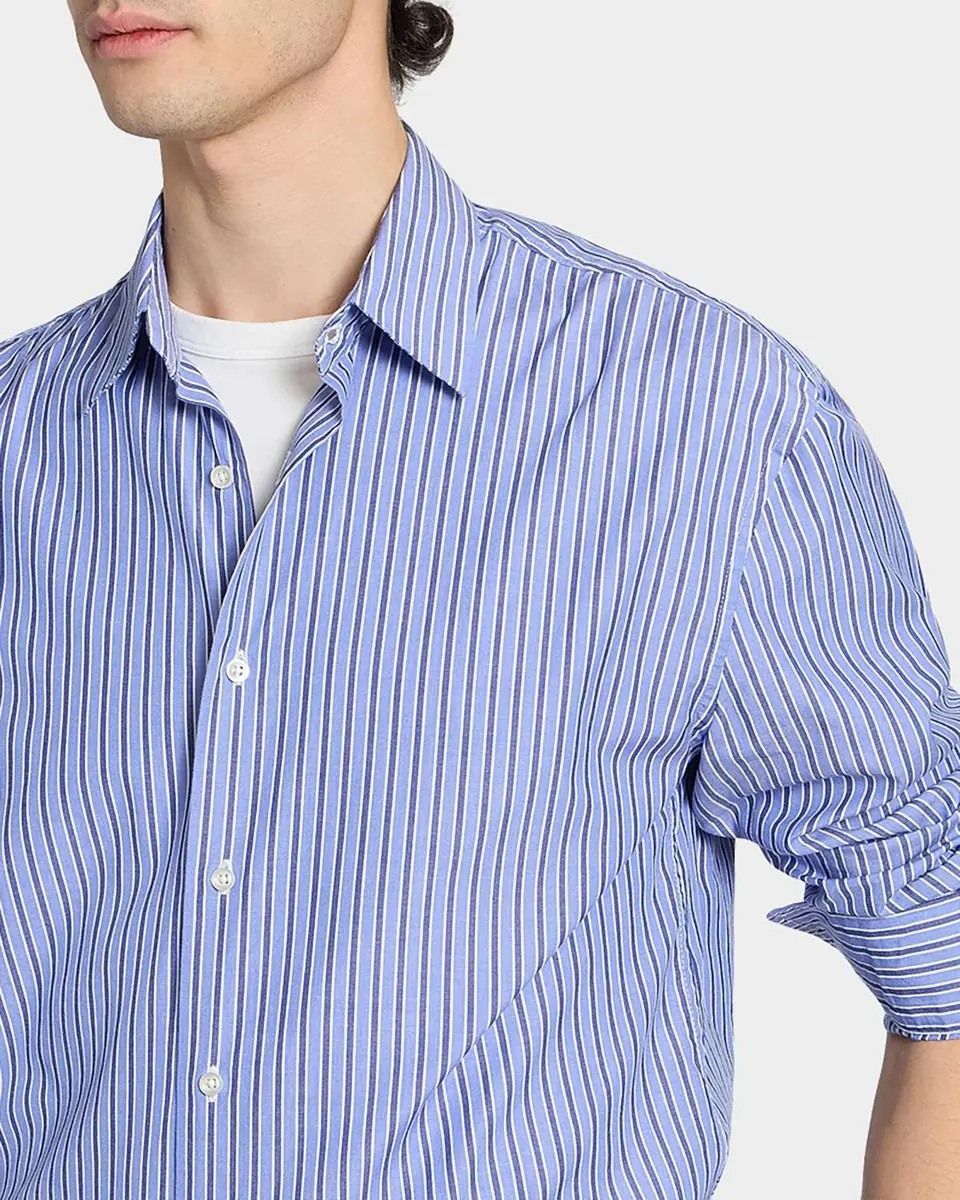 OFFICINE GÉNÉRALE Men's Gad Striped Cotton Poplin Shirt | Thumbnail 5 OFFICINE GÉNÉRALE Men's Gad Striped Cotton Poplin Shirt | Thumbnail 5