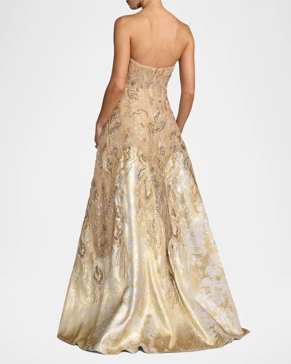 Mac Duggal Sequin-Embellished Brocade Ball Gown | Thumbnail 3 Mac Duggal Sequin-Embellished Brocade Ball Gown | Thumbnail 3