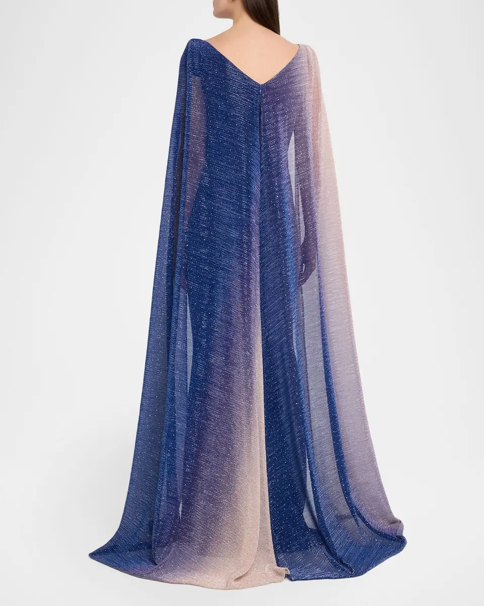 Talbot Runhof Degrade Voile Strong-Shoulder Cap Gown | Thumbnail 3
