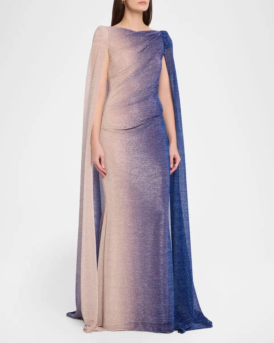 Talbot Runhof Degrade Voile Strong-Shoulder Cap Gown | Thumbnail 4