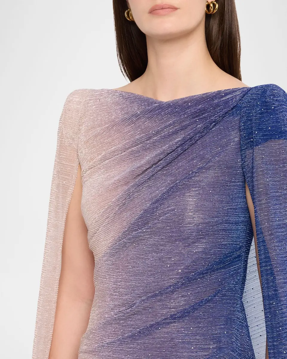 Talbot Runhof Degrade Voile Strong-Shoulder Cap Gown | Thumbnail 5