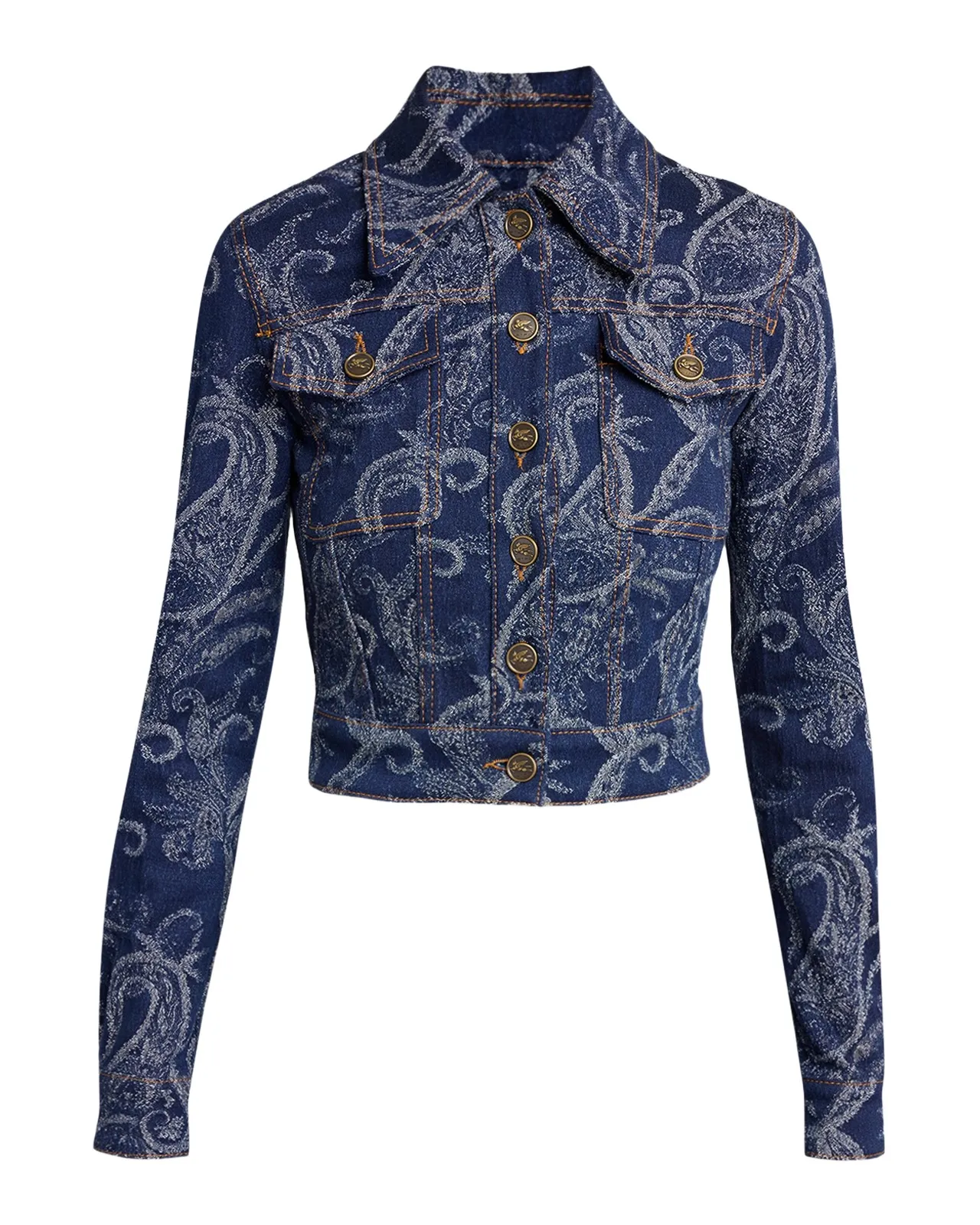 Paisley Denim Jacquard Crop Jacket Paisley Denim Jacquard Crop Jacket