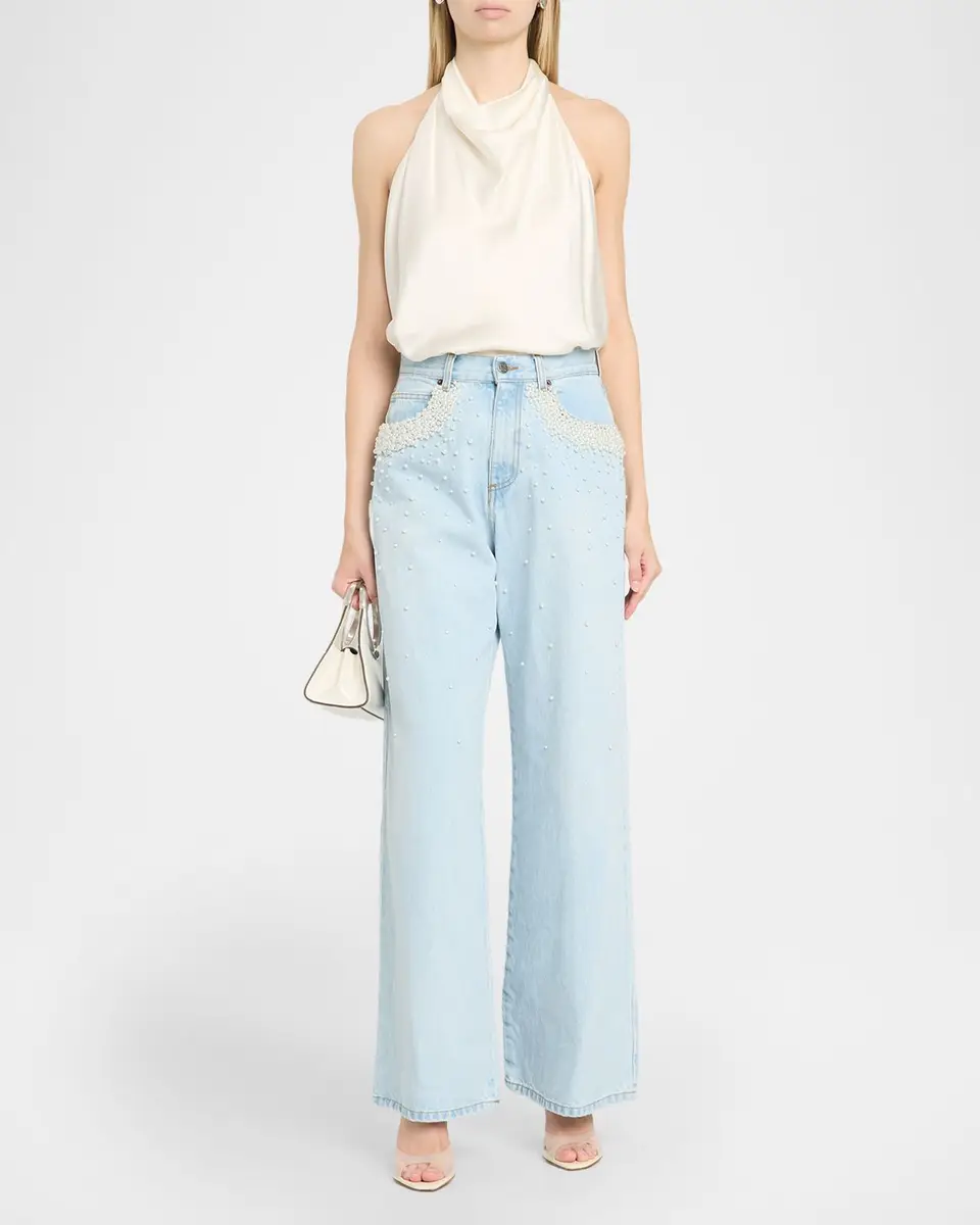GIUSEPPE DI MORABITO Act II: The Fall of Icarus Imitation Pearl-Embellished Wide-Leg Jeans | Thumbnail 2 GIUSEPPE DI MORABITO Act II: The Fall of Icarus Imitation Pearl-Embellished Wide-Leg Jeans | Thumbnail 2