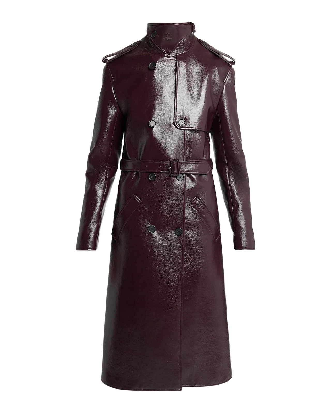 Vinyl Double-Breasted Belted Long Trench Coat Vinyl Double-Breasted Belted Long Trench Coat