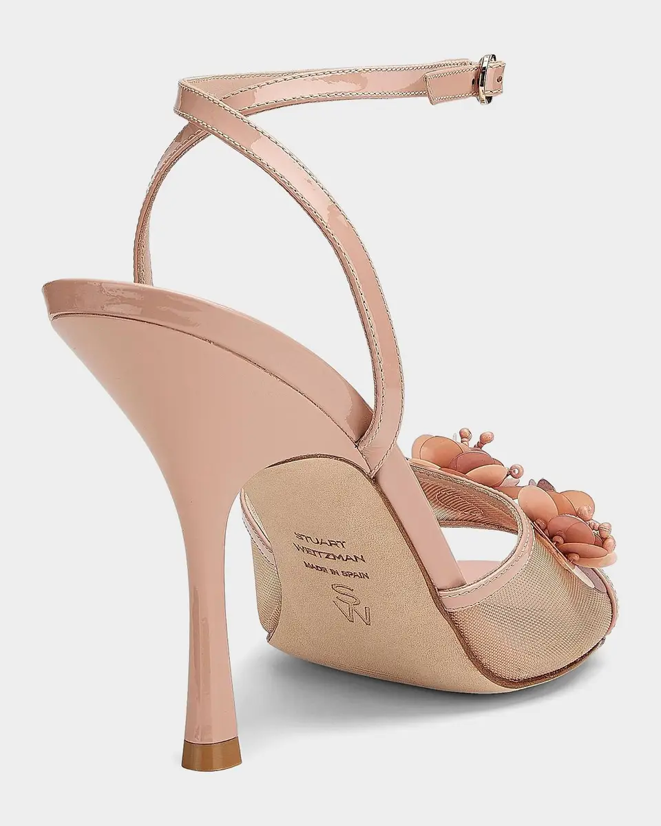 Stuart Weitzman Roselle 100MM Patent Leather & Mesh Sandals | Thumbnail 2 Stuart Weitzman Roselle 100MM Patent Leather & Mesh Sandals | Thumbnail 2