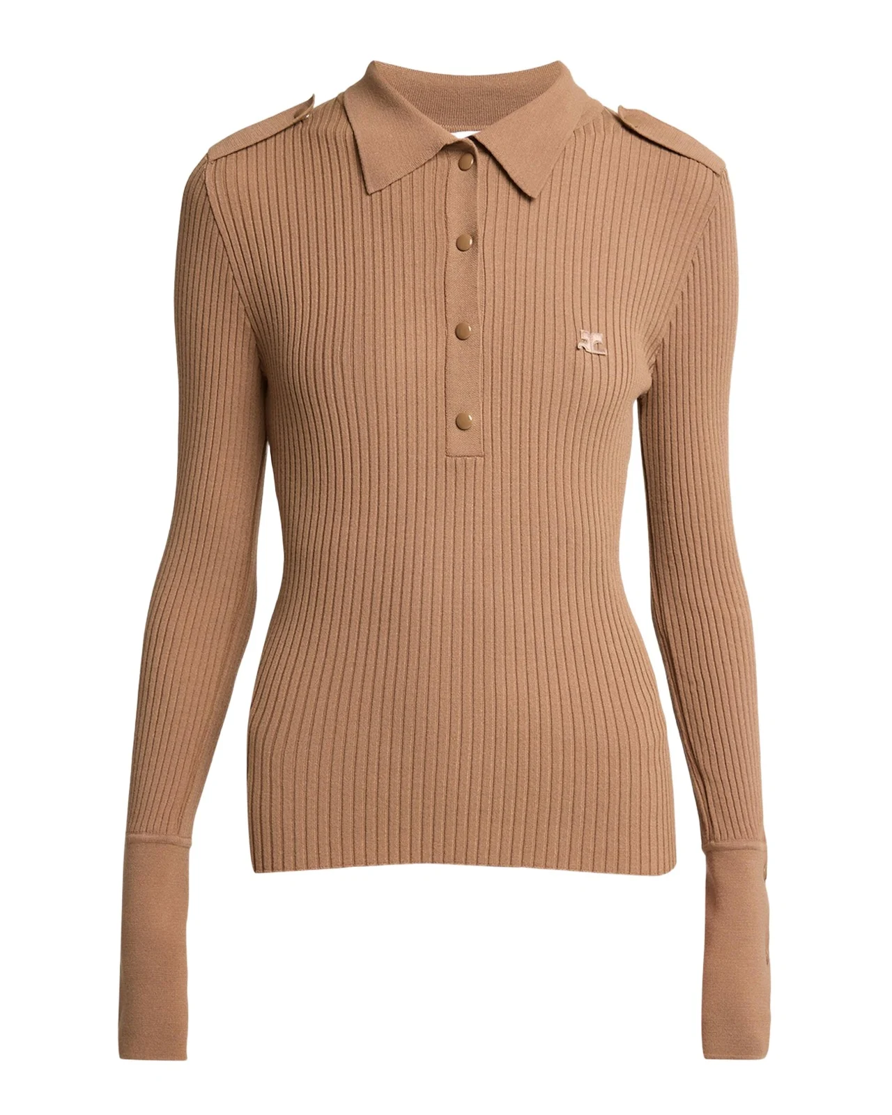 Long-Sleeve Rib Knit Polo Top Long-Sleeve Rib Knit Polo Top