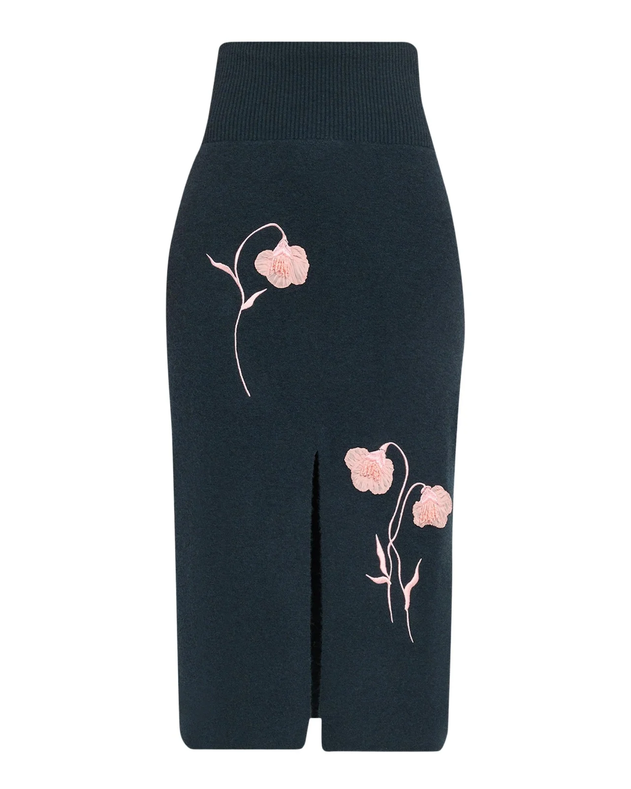 Embroidered Wool Knit Midi Pencil Skirt Embroidered Wool Knit Midi Pencil Skirt