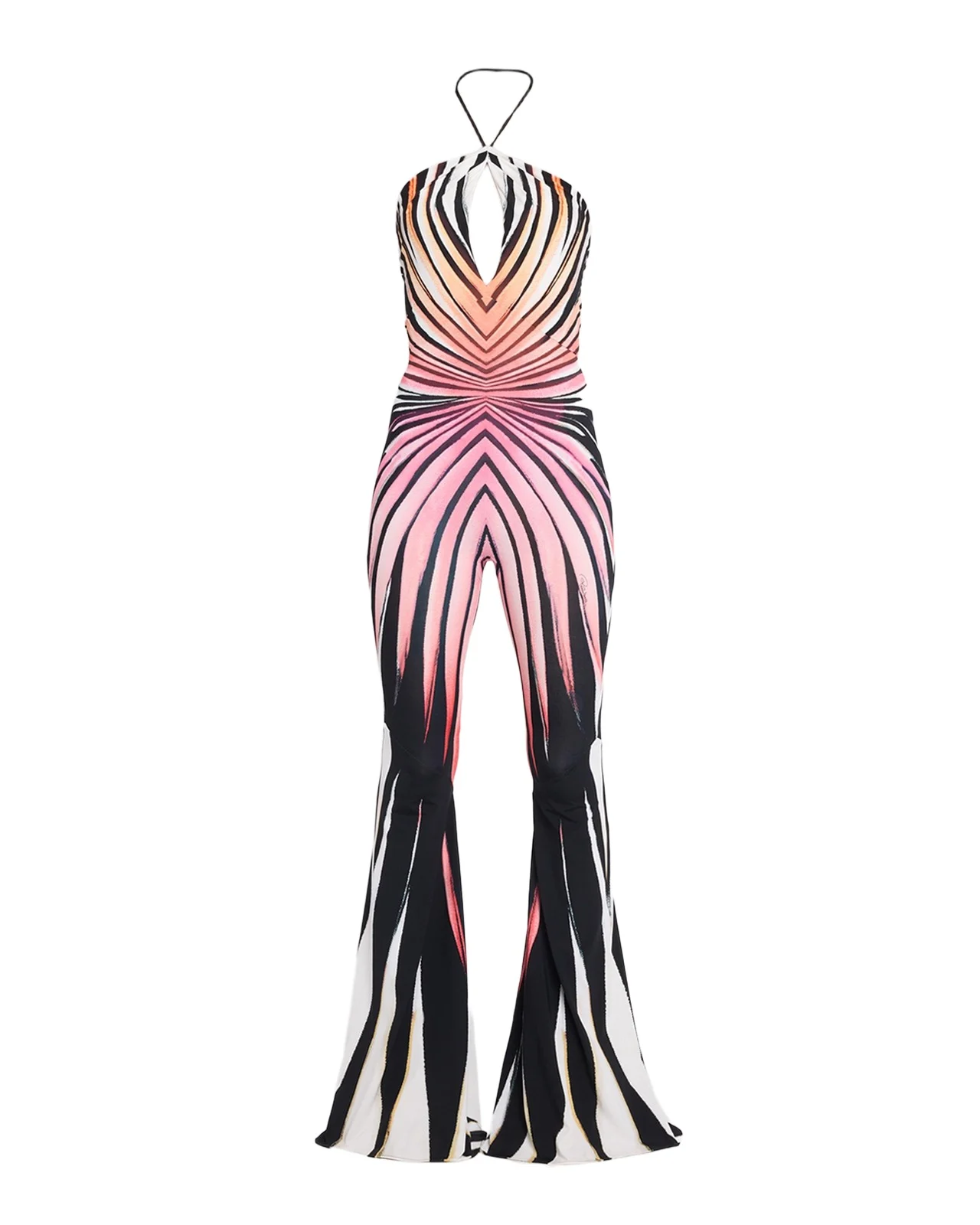 Striped Jersey Flare-Leg Halter Jumpsuit Striped Jersey Flare-Leg Halter Jumpsuit