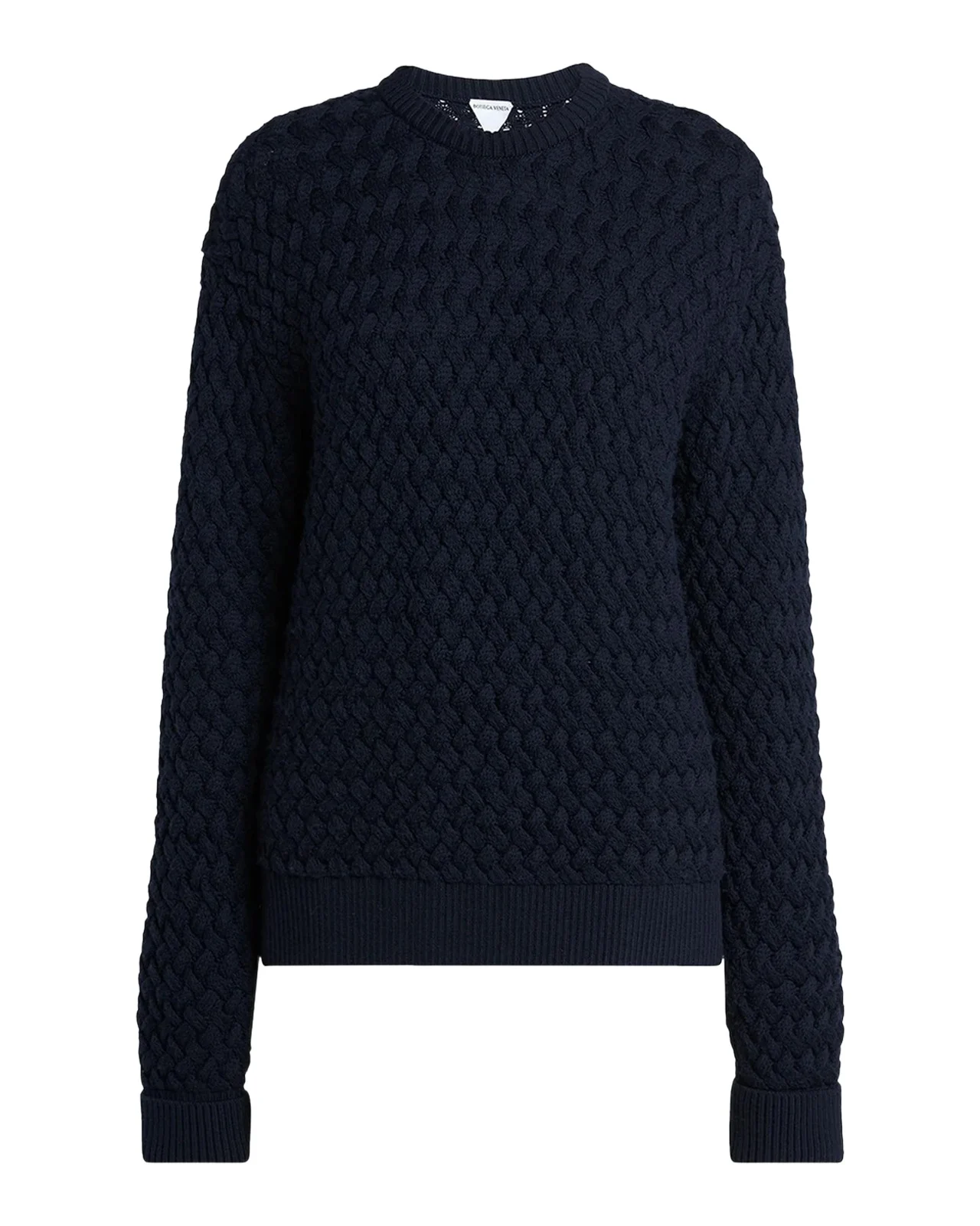Basketweave Knit Crewneck Sweater