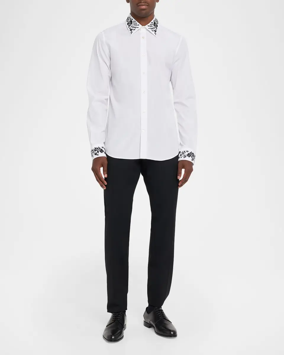 Alexander McQueen Men's Cotton Floral-Embroidered Sport Shirt | Thumbnail 2 Alexander McQueen Men's Cotton Floral-Embroidered Sport Shirt | Thumbnail 2